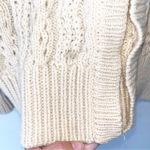 Gaeltarra Yellow Cream New Wool Irish Fisherman Sweater Zip Up Cardigan L - Picture 8 of 11